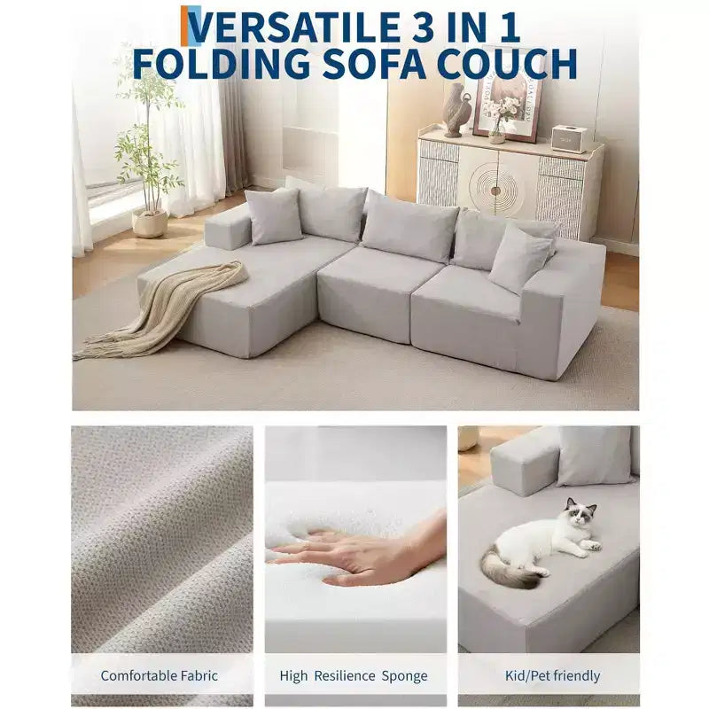 108 Modular Cloud Sectional Couch with L-Shape Chaise, Modern Modular Sofa with Deep Seat, Oversized Sofa Sleeper, No Assembly Required, Left Facing