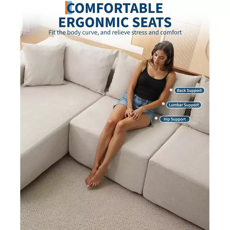 108 Modular Cloud Sectional Couch with L-Shape Chaise, Modern Modular Sofa with Deep Seat, Oversized Sofa Sleeper, No Assembly Required, Left Facing