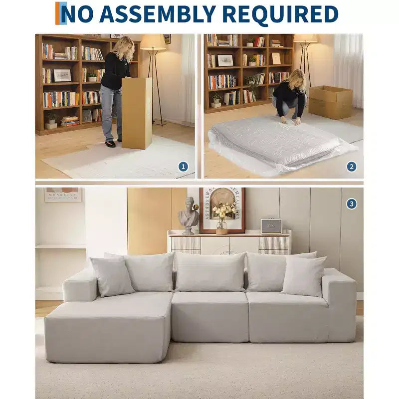 108 Modular Cloud Sectional Couch with L-Shape Chaise, Modern Modular Sofa with Deep Seat, Oversized Sofa Sleeper, No Assembly Required, Left Facing
