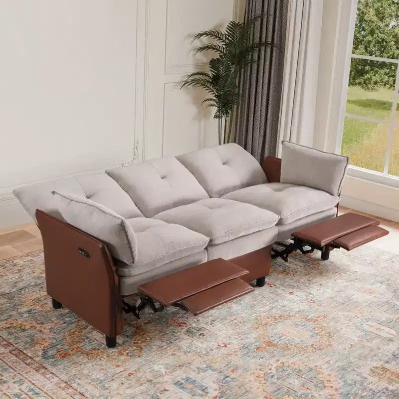 Color Blocked Electric Reclining Sectional Sofa with Storage Box
