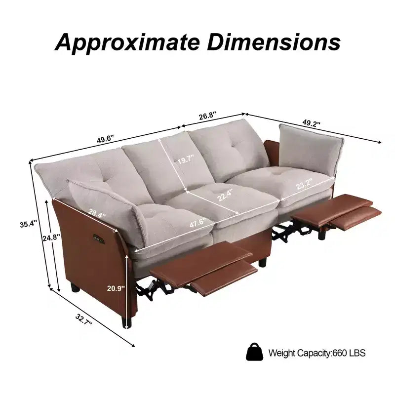 Color Blocked Electric Reclining Sectional Sofa with Storage Box