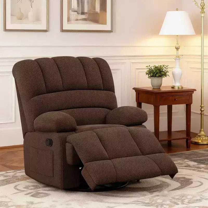 MAYEERTY Chocolate Oversized Swivel Rocker Recliner Sofa for Adults, Velvet, Perfect for Living Room