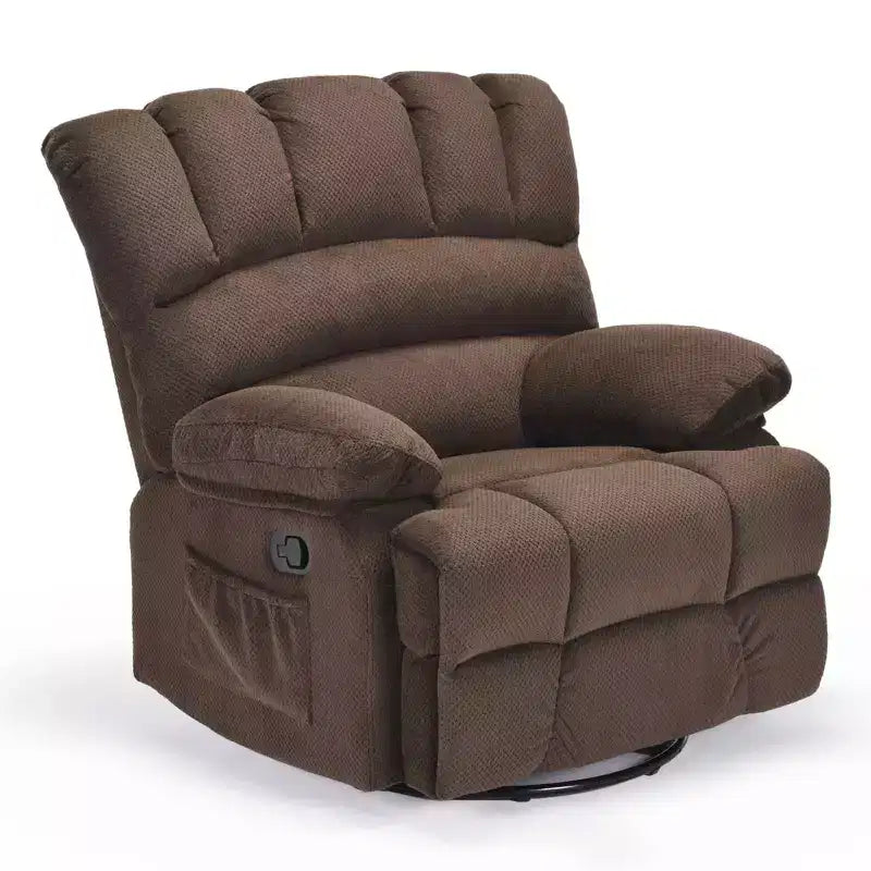 MAYEERTY Chocolate Oversized Swivel Rocker Recliner Sofa for Adults, Velvet, Perfect for Living Room