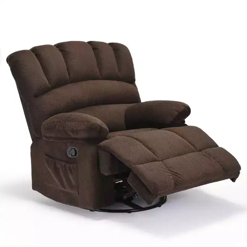 MAYEERTY Chocolate Oversized Swivel Rocker Recliner Sofa for Adults, Velvet, Perfect for Living Room