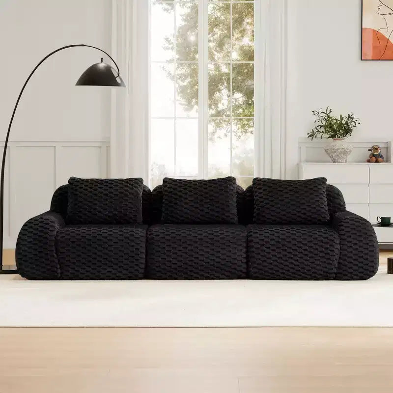 114 Modular Sectional Sofa Flannelette 3-Seater Deep Seat Buckle No Assembly Black