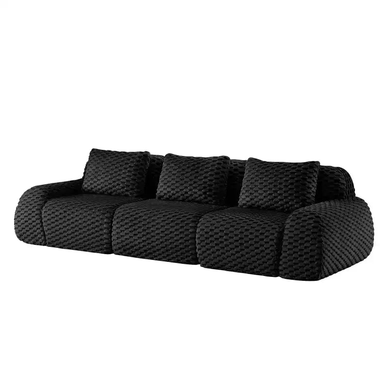 114 Modular Sectional Sofa Flannelette 3-Seater Deep Seat Buckle No Assembly Black