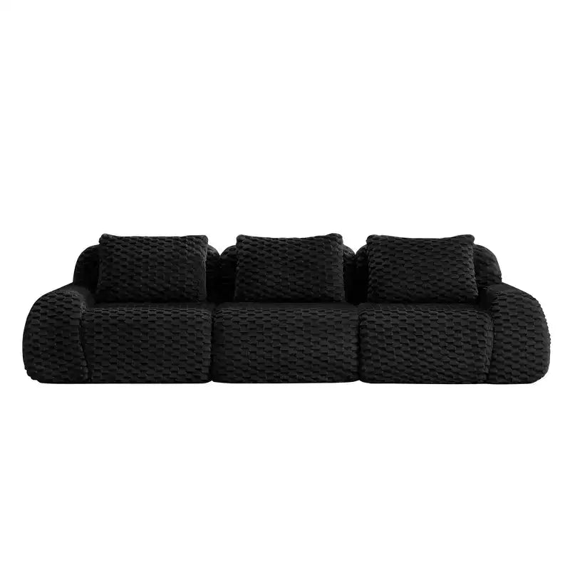 114 Modular Sectional Sofa Flannelette 3-Seater Deep Seat Buckle No Assembly Black