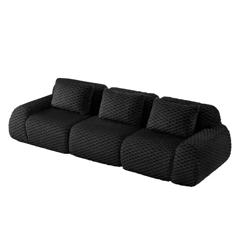114 Modular Sectional Sofa Flannelette 3-Seater Deep Seat Buckle No Assembly Black