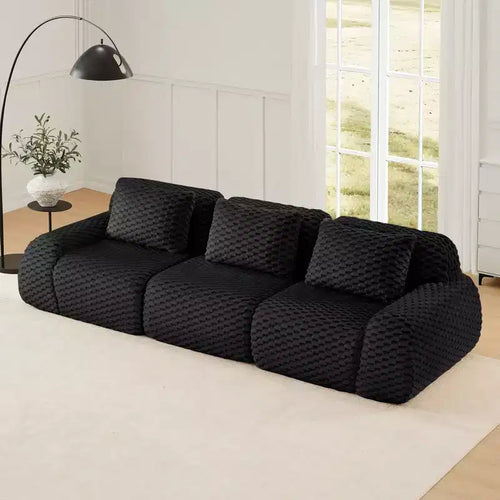 114 Sofá seccional modular de franela de 3 plazas con asiento profundo y hebilla Sin montaje Negro