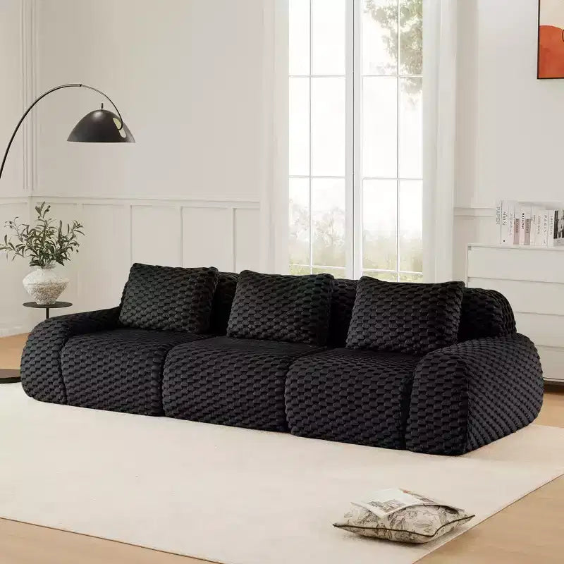 114 Modular Sectional Sofa Flannelette 3-Seater Deep Seat Buckle No Assembly Black