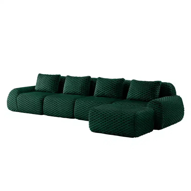 146 L-Shaped Modular Sofa Flannelette 4-Seater Ottoman Buckle No Assembly Green