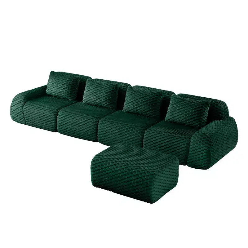 146 L-Shaped Modular Sofa Flannelette 4-Seater Ottoman Buckle No Assembly Green