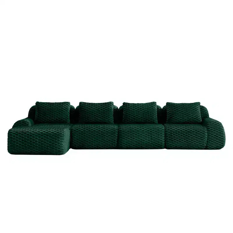 146 L-Shaped Modular Sofa Flannelette 4-Seater Ottoman Buckle No Assembly Green