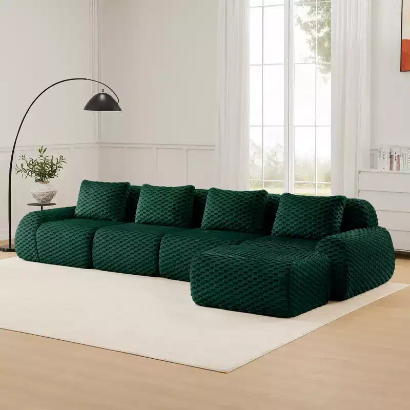146 L-Shaped Modular Sofa Flannelette 4-Seater Ottoman Buckle No Assembly Green