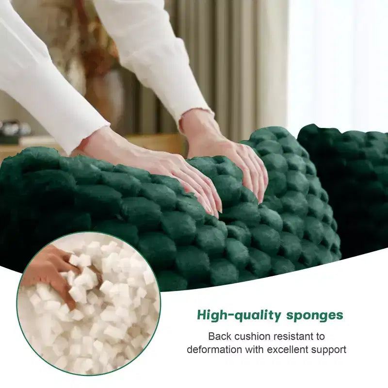 146 L-Shaped Modular Sofa Flannelette 4-Seater Ottoman Buckle No Assembly Green