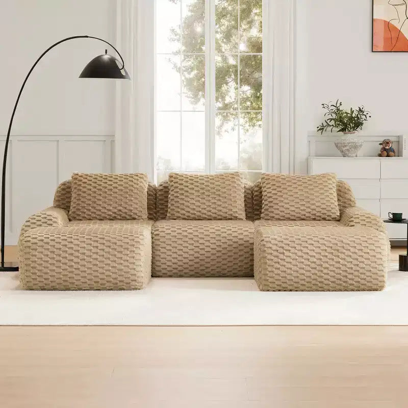 114 U-Shaped Modular Sofa Flannelette 3-Seater Ottoman Buckle No Assembly Light Camel