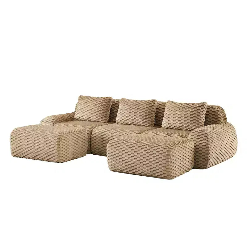 114 U-Shaped Modular Sofa Flannelette 3-Seater Ottoman Buckle No Assembly Light Camel