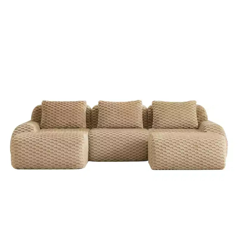 114 U-Shaped Modular Sofa Flannelette 3-Seater Ottoman Buckle No Assembly Light Camel