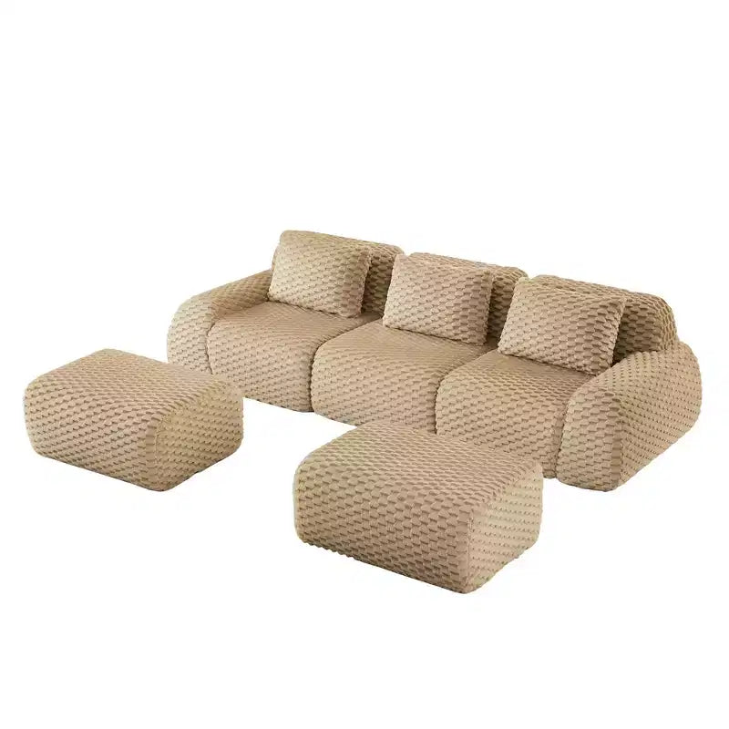 114 U-Shaped Modular Sofa Flannelette 3-Seater Ottoman Buckle No Assembly Light Camel