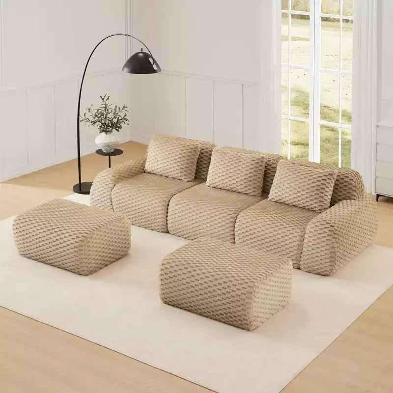 114 U-Shaped Modular Sofa Flannelette 3-Seater Ottoman Buckle No Assembly Light Camel