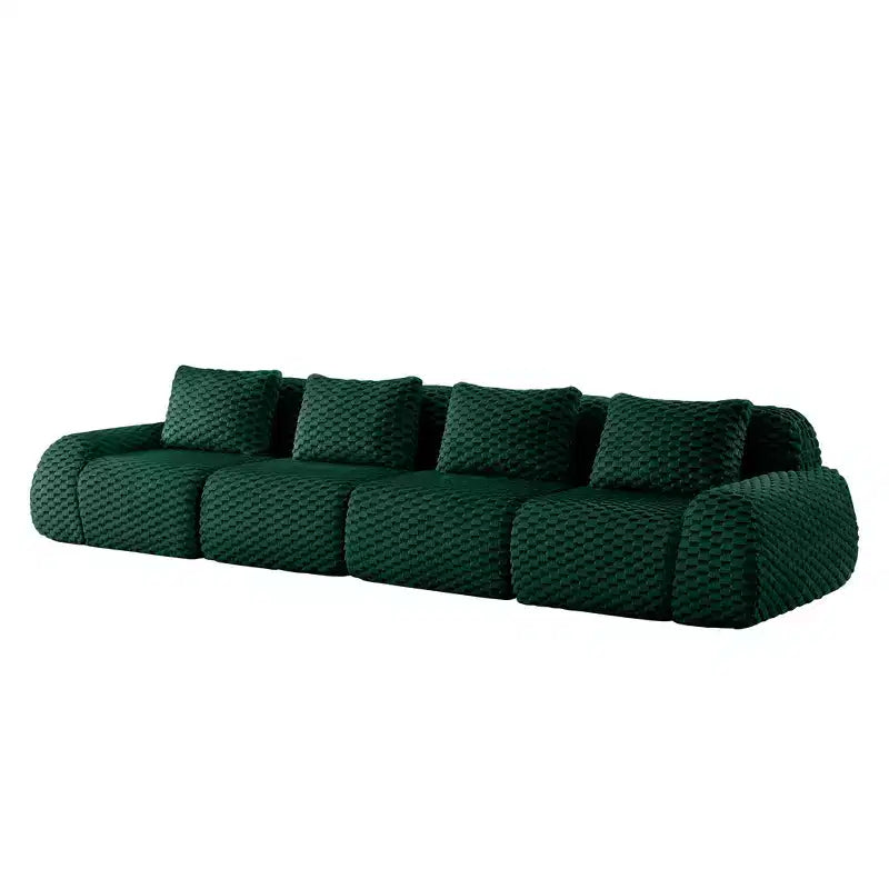 146 Modular Sectional Sofa Flannelette 4-Seater Deep Seat Buckle No Assembly Green