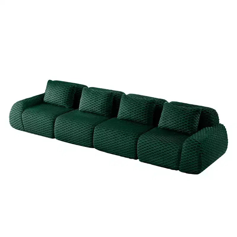 146 Modular Sectional Sofa Flannelette 4-Seater Deep Seat Buckle No Assembly Green