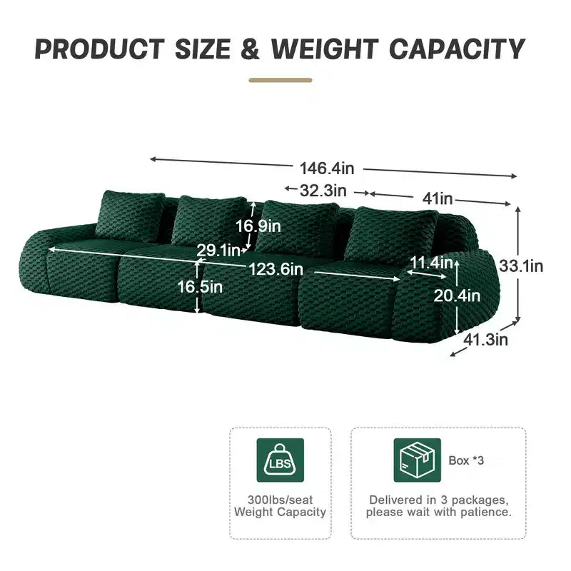 146 Modular Sectional Sofa Flannelette 4-Seater Deep Seat Buckle No Assembly Green