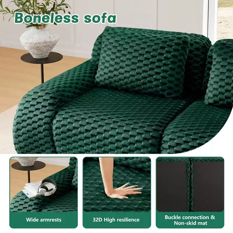 146 Modular Sectional Sofa Flannelette 4-Seater Deep Seat Buckle No Assembly Green