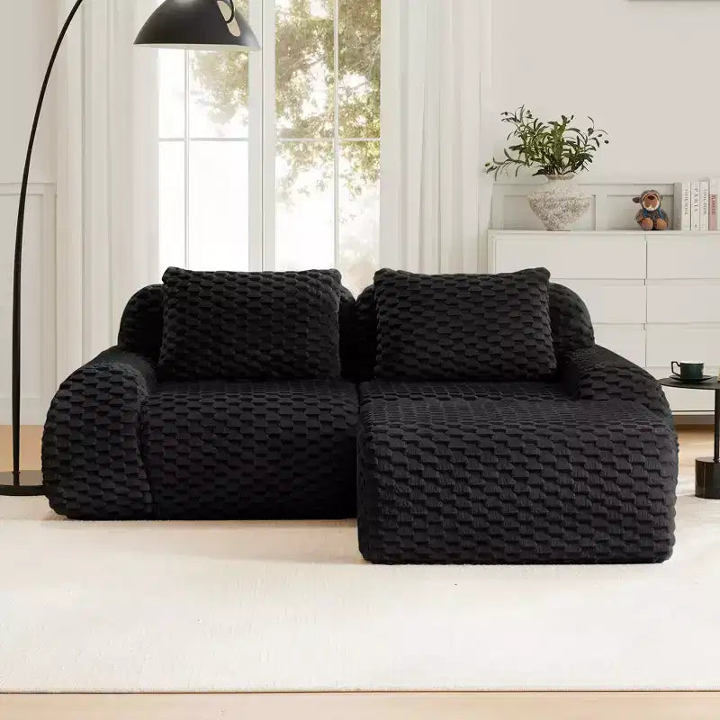 82 L-Shaped Modular Sofa Flannelette 2-Seater Ottoman Buckle No Assembly Black