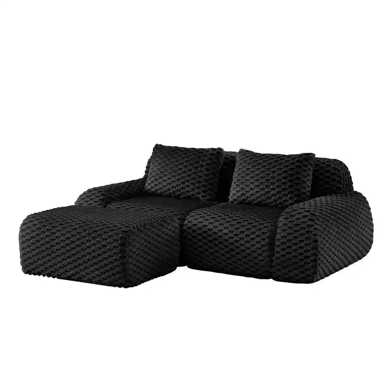 82 L-Shaped Modular Sofa Flannelette 2-Seater Ottoman Buckle No Assembly Black