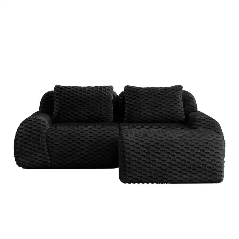 82 L-Shaped Modular Sofa Flannelette 2-Seater Ottoman Buckle No Assembly Black