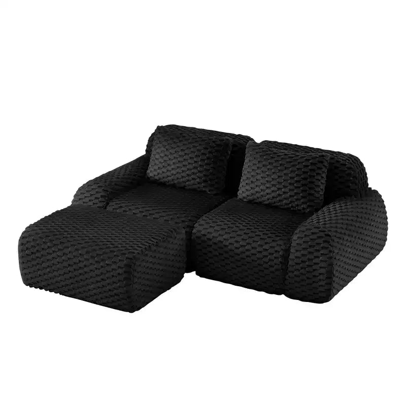 82 L-Shaped Modular Sofa Flannelette 2-Seater Ottoman Buckle No Assembly Black