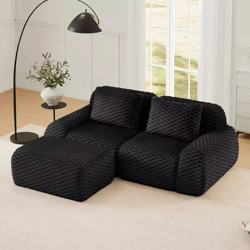 82 L-Shaped Modular Sofa Flannelette 2-Seater Ottoman Buckle No Assembly Black