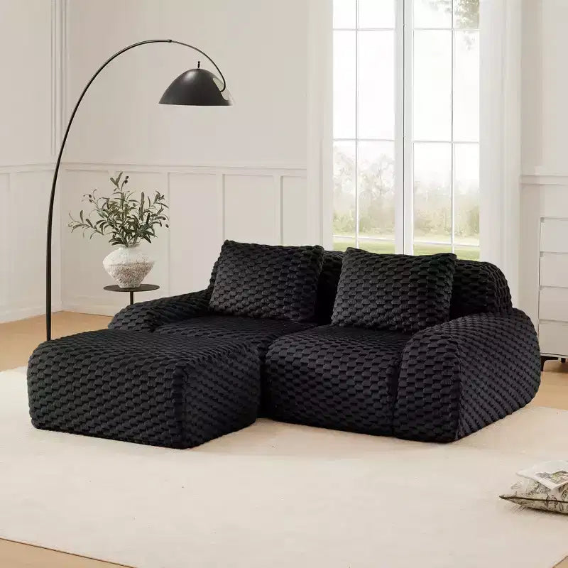 82 L-Shaped Modular Sofa Flannelette 2-Seater Ottoman Buckle No Assembly Black