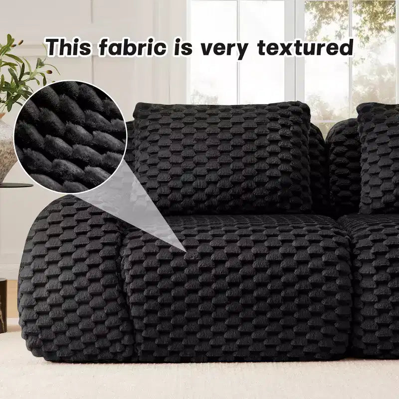 146 U-Shaped Modular Sofa Flannelette 4-Seater Ottoman Buckle No Assembly Black