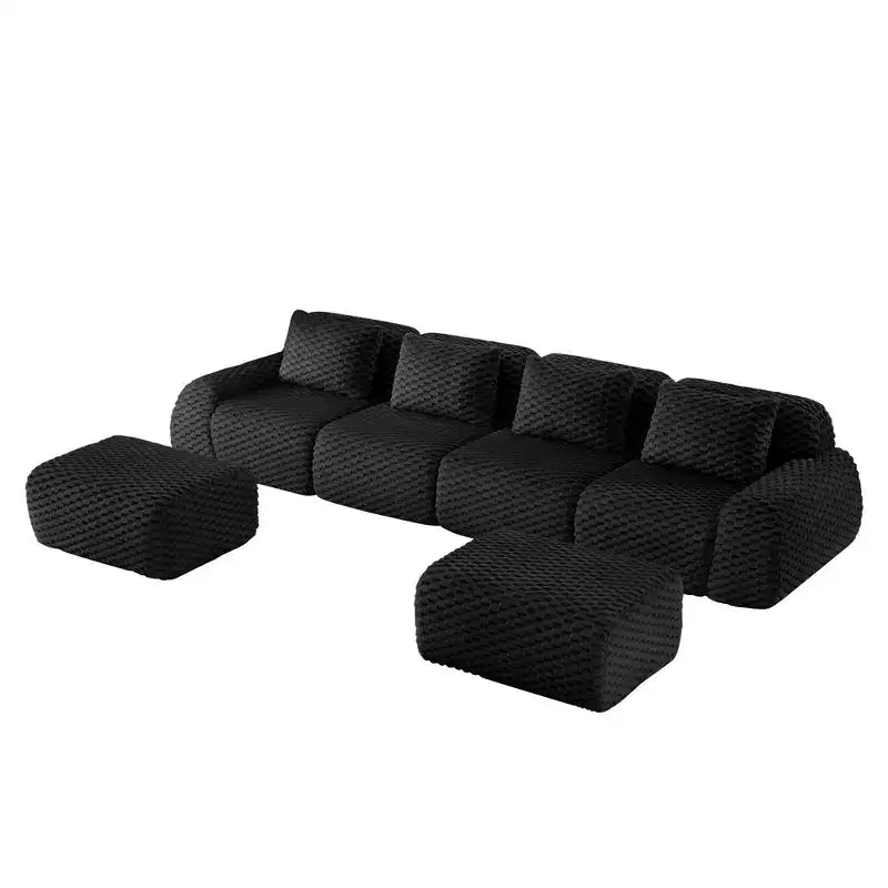 146 U-Shaped Modular Sofa Flannelette 4-Seater Ottoman Buckle No Assembly Black