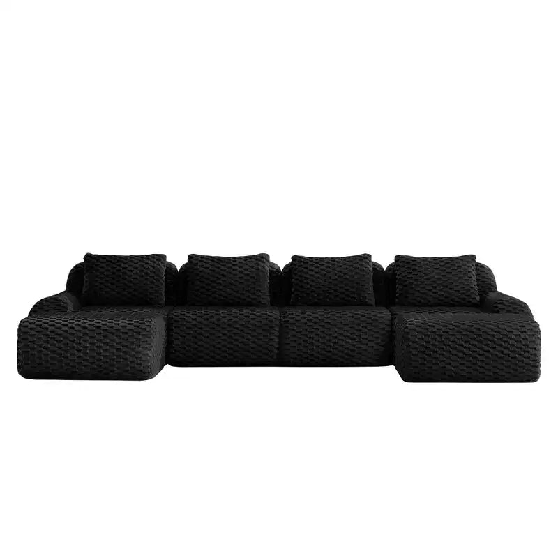 146 U-Shaped Modular Sofa Flannelette 4-Seater Ottoman Buckle No Assembly Black
