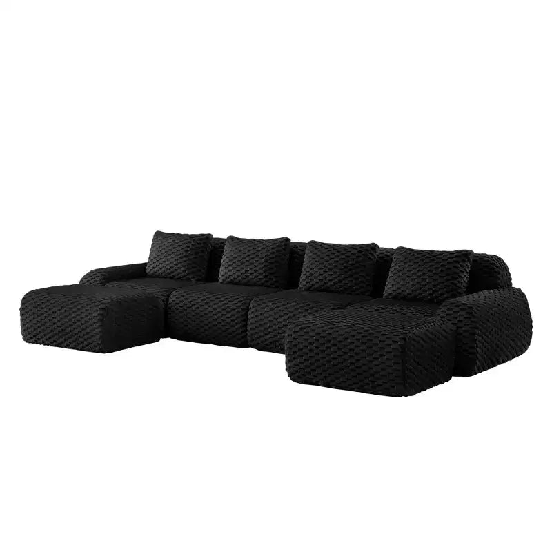 146 U-Shaped Modular Sofa Flannelette 4-Seater Ottoman Buckle No Assembly Black