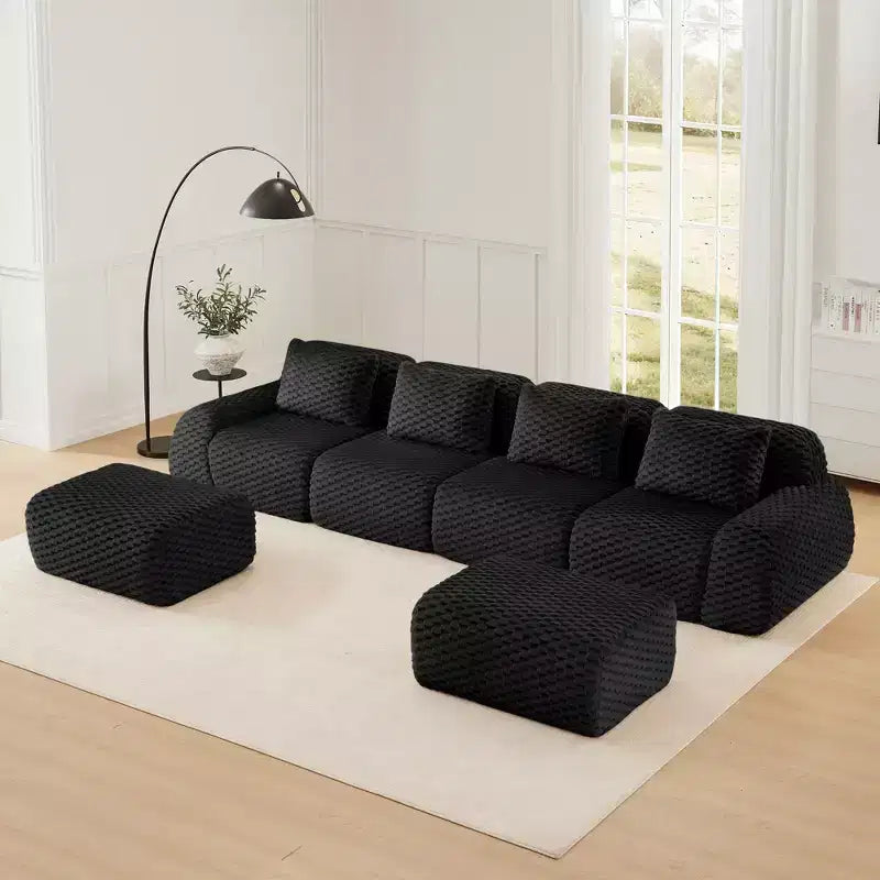 146 U-Shaped Modular Sofa Flannelette 4-Seater Ottoman Buckle No Assembly Black