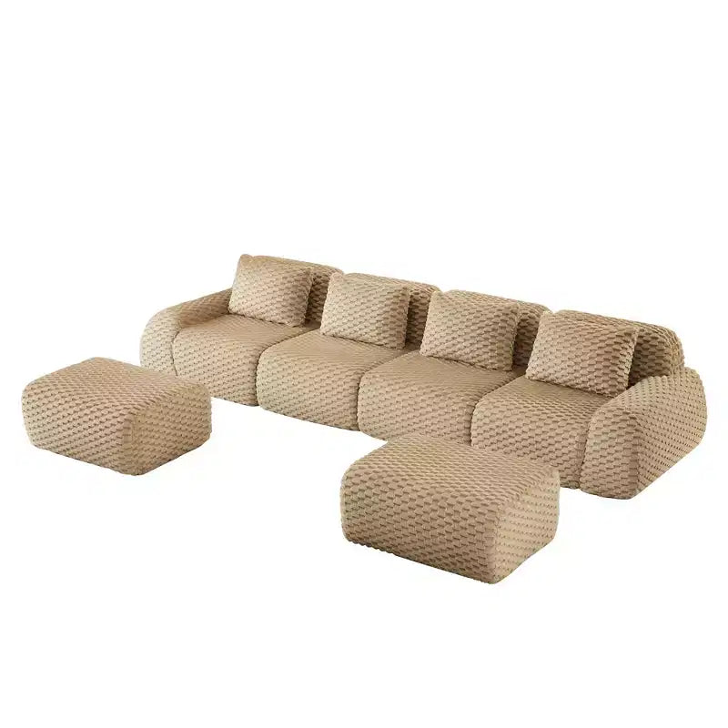 146 U-Shaped Modular Sofa Flannelette 4-Seater Ottoman Buckle No Assembly Light Camel