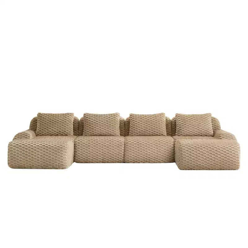 146 U-Shaped Modular Sofa Flannelette 4-Seater Ottoman Buckle No Assembly Light Camel
