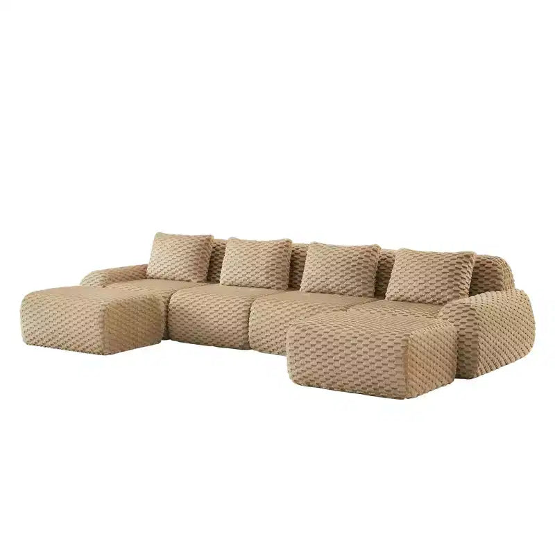 146 U-Shaped Modular Sofa Flannelette 4-Seater Ottoman Buckle No Assembly Light Camel