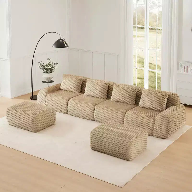 146 U-Shaped Modular Sofa Flannelette 4-Seater Ottoman Buckle No Assembly Light Camel