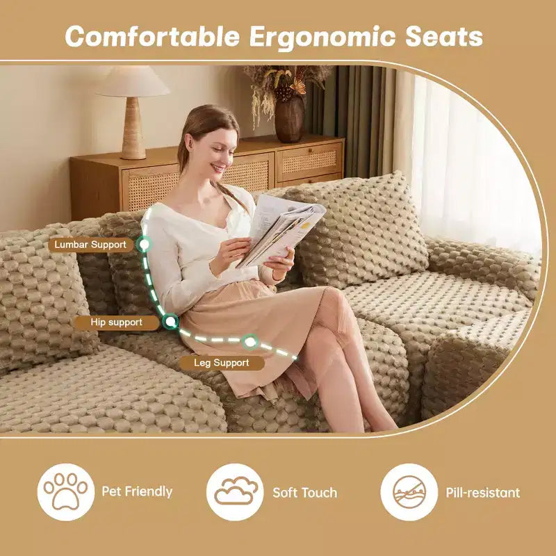 146 U-Shaped Modular Sofa Flannelette 4-Seater Ottoman Buckle No Assembly Light Camel