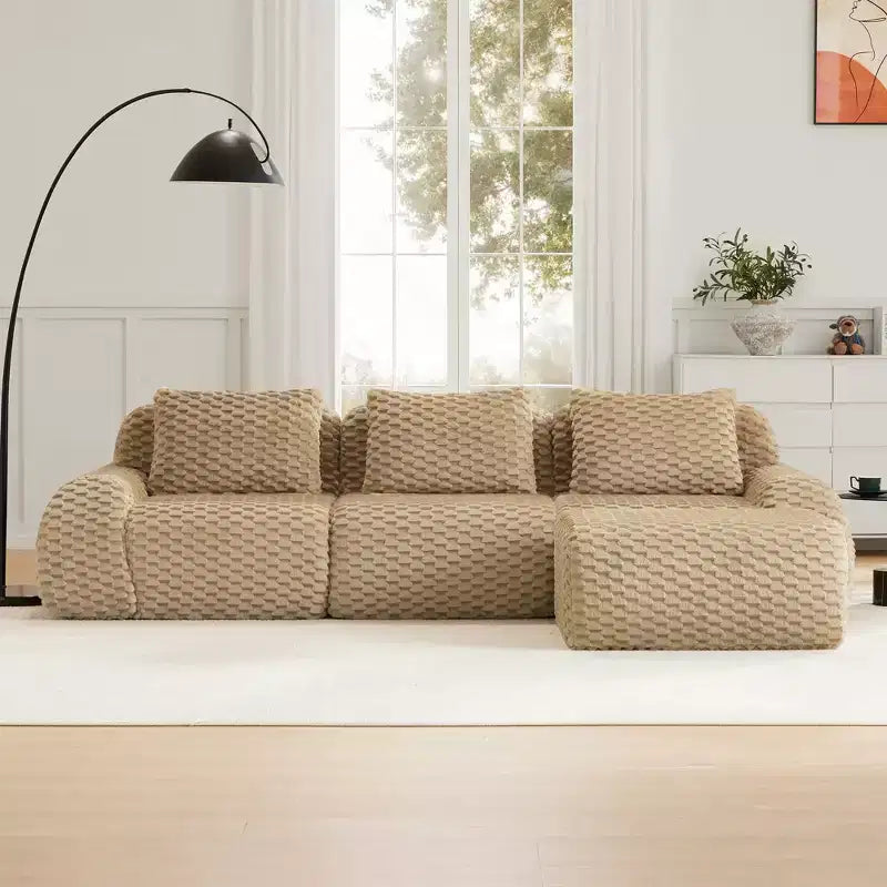114 L-Shaped Modular Sofa Flannelette 3-Seater Ottoman Buckle No Assembly Light Camel