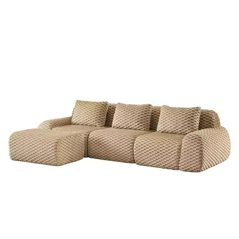 114 L-Shaped Modular Sofa Flannelette 3-Seater Ottoman Buckle No Assembly Light Camel