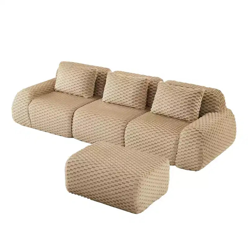 114 L-Shaped Modular Sofa Flannelette 3-Seater Ottoman Buckle No Assembly Light Camel