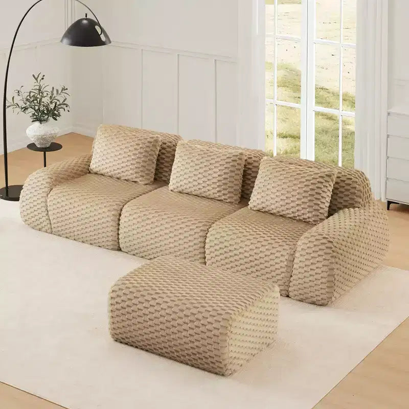 114 L-Shaped Modular Sofa Flannelette 3-Seater Ottoman Buckle No Assembly Light Camel