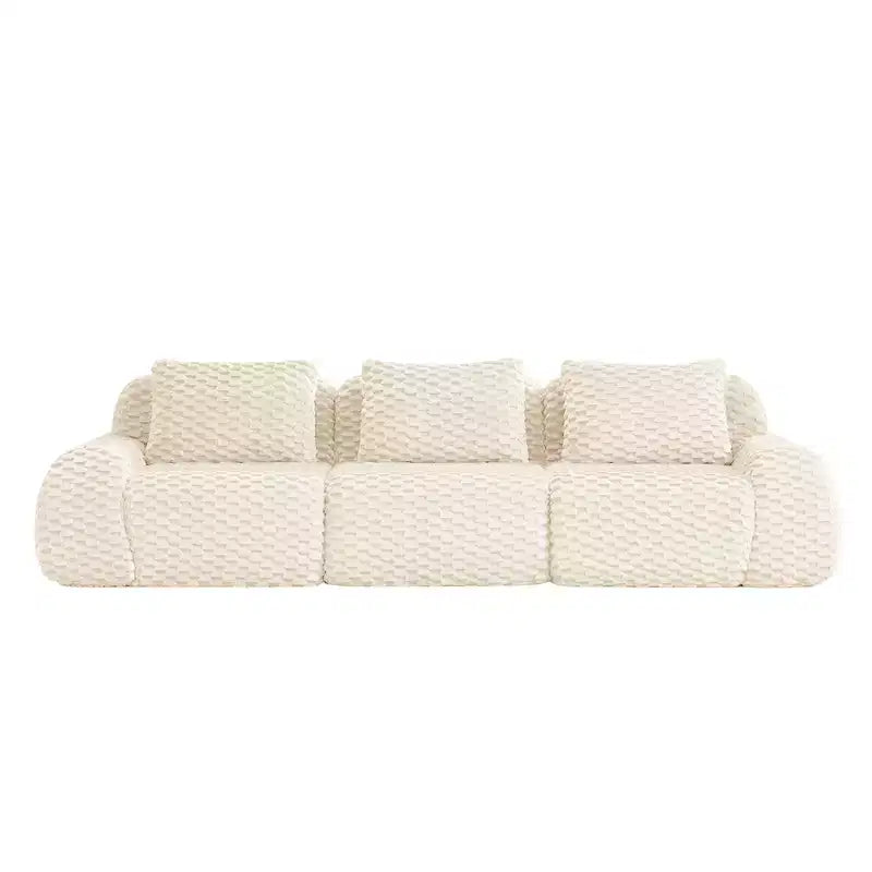 114 Modular Sectional Sofa Flannelette 3-Seater Deep Seat Buckle No Assembly Cream
