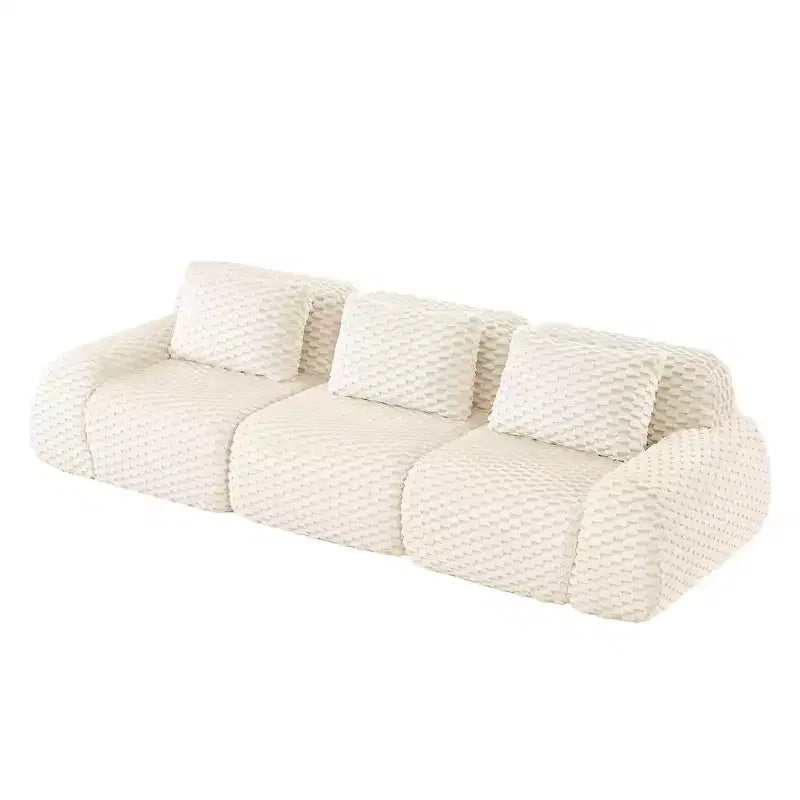 114 Modular Sectional Sofa Flannelette 3-Seater Deep Seat Buckle No Assembly Cream